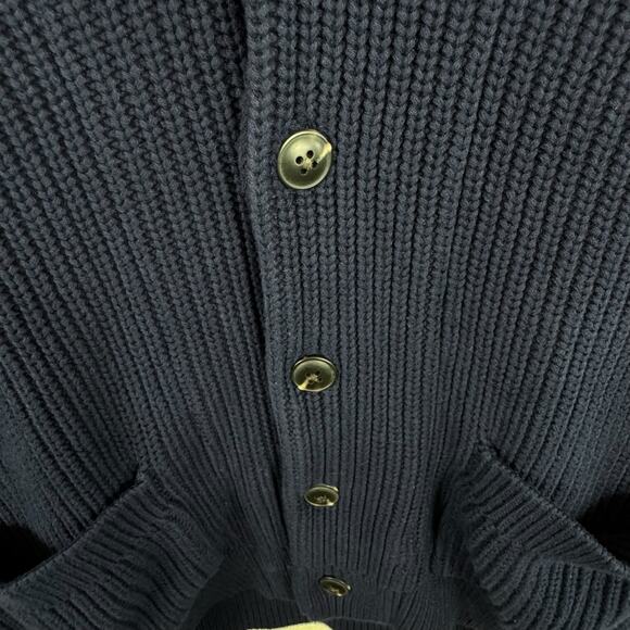 GAP Navy Blue Chunky Knit Shawl Collar Button Cardigan Grandpacore Preppy Mens S - Picture 4 of 5